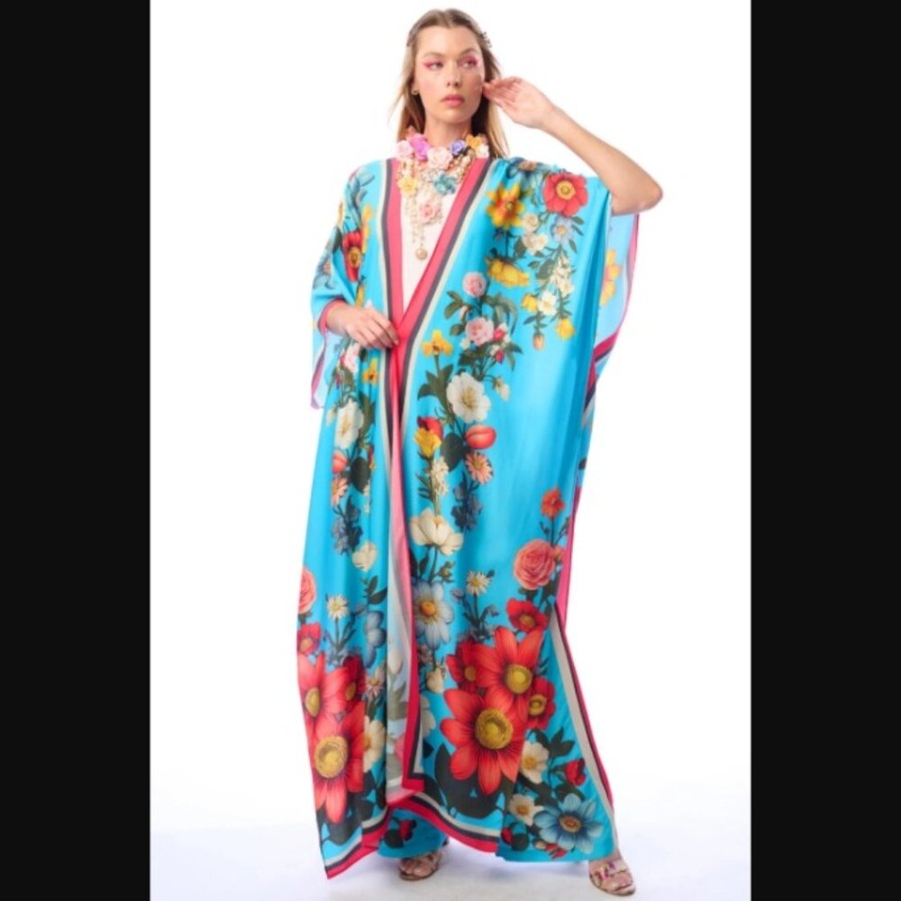 Aratta Kimono Topper, Luxury Kimono Duster Floral Garden Maxi Duster NWT OS